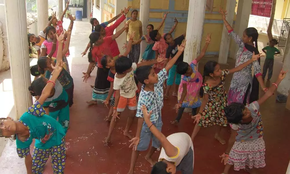 Physical exercise being conducted at an Anganwadi centre as part of pre-school training programme (file photo)