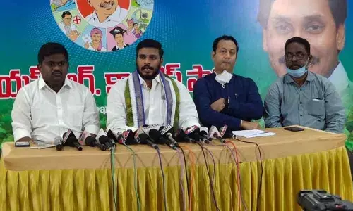 YSRCP official spokesperson Konda Rajiv Gandhi at a media conference  in Visakhapatnam on Tuesday