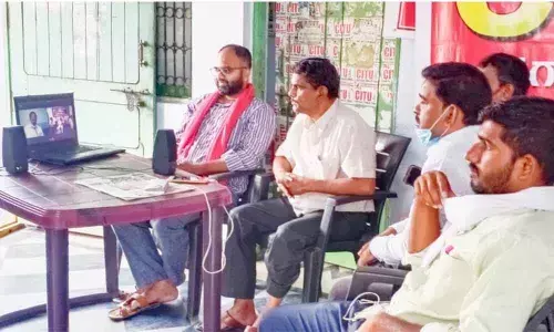 CPM leaders and activists participating in an online class in Khammam (File photo)