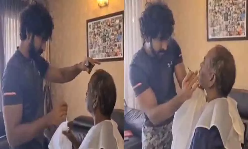 Aadhi Pinisetty turns hair-stylist for father