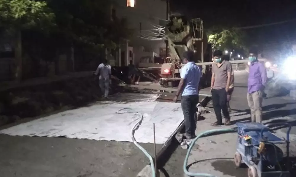 CC road works  underway in Kukatpally