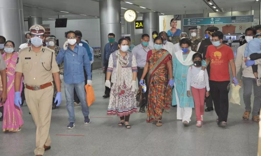 Colonel Santosh Babu’s  wife along with two children  arrive at Shamshabad Airport on Wednesday