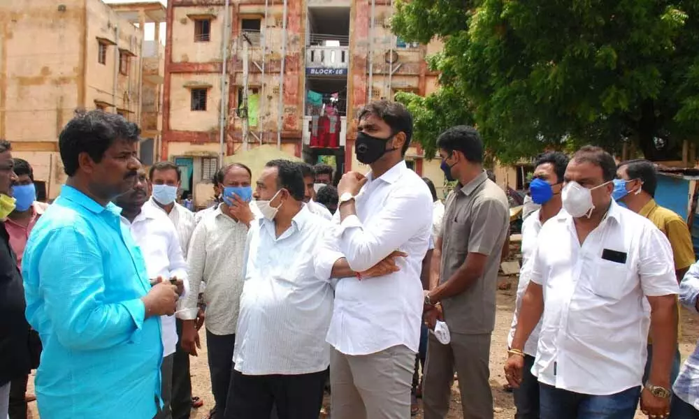 MP Margani Bharat Ram speaking to the residents of 2nd division in Rajamahendravaram on Wednesday