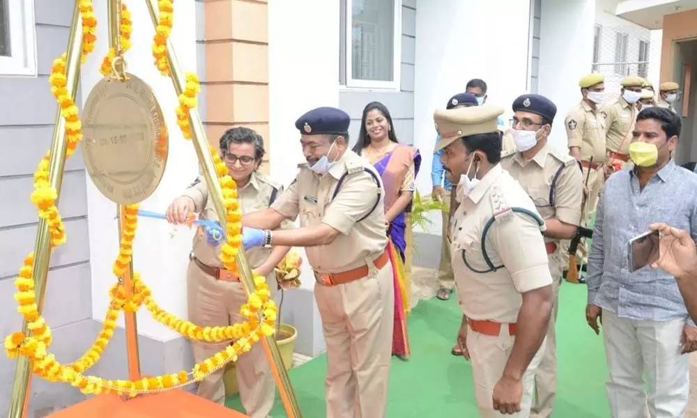 Urban Superintendent of Police Dr Shemuhsi Bajpayee inaugurating bronze bell at Armed Reserve Police office