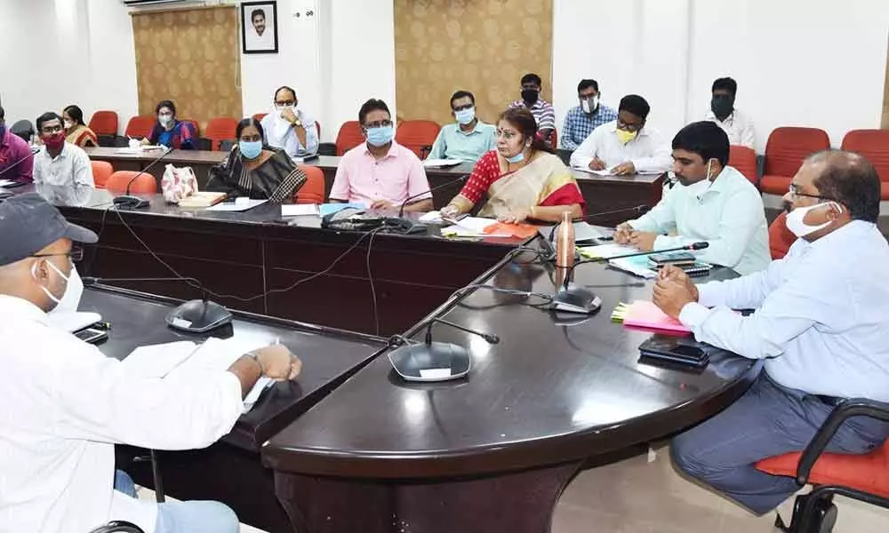 Krishna District Collector Md Imtiaz conducting a meeting with officials in Vijayawada on Thursday to discuss on tenth class examinations