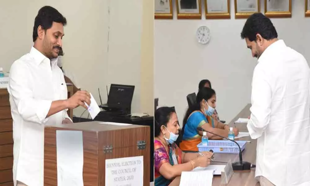 AP CM YS Jagan Mohan Reddy casts his vote in Rajya Sabha elections