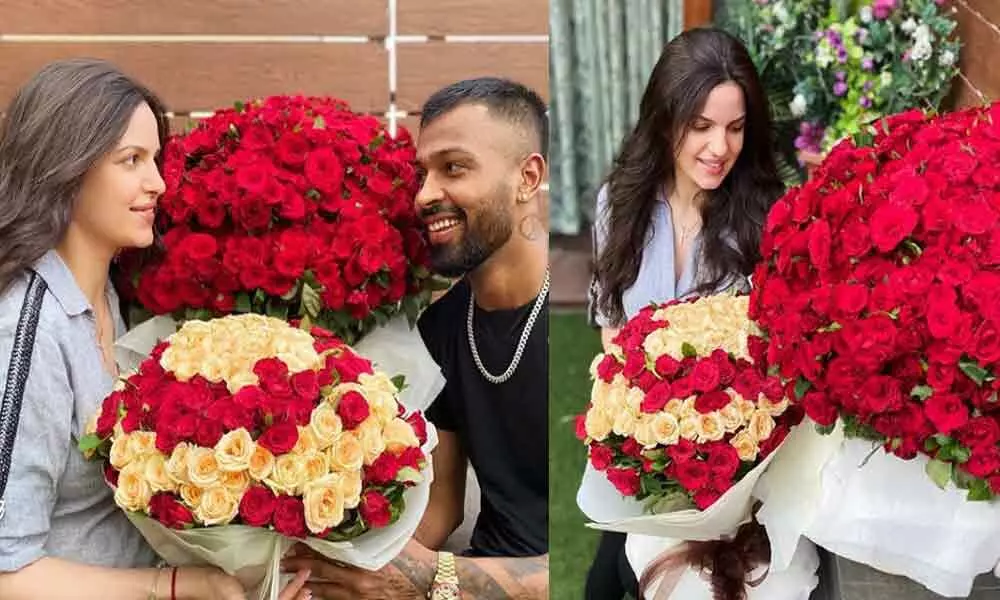 Indian Cricketer Hardik Pandya Surprises His Girl Friend Natasa Stankovic With A Bunch Of Lovely Red Roses