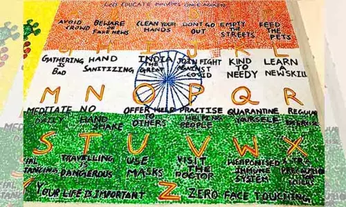 A 10-year-old boy from mancherial creates painting with 1 lakh thumb impressions on coronavirus pandemic