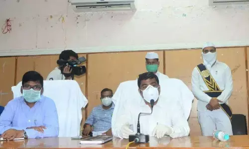 District Collector J Nivas  speaking at a meeting in Srikakulam on Monday