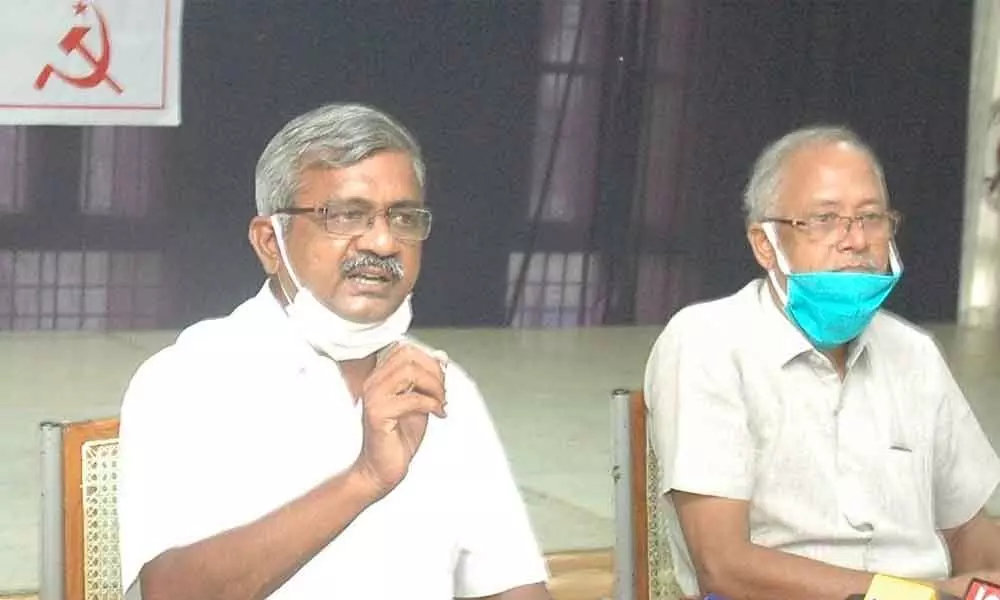 CPM leader Ch Baburao addressing the media in Vijayawada on Monday