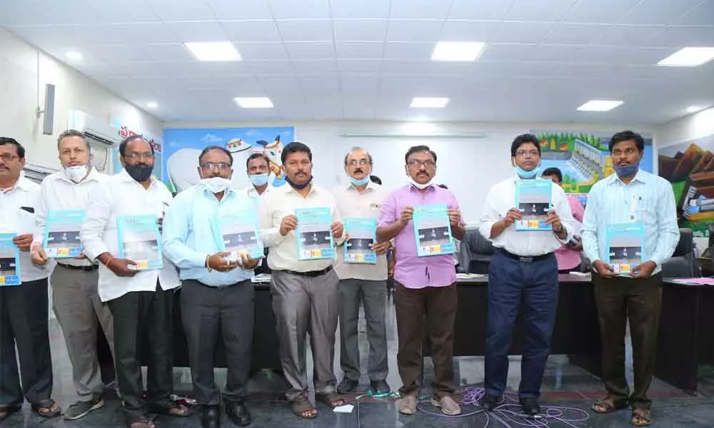 Prakasam District Collector Dr Pola Bhaskara and others releasing annual action plan of RUDSETI for 2020-21 in Ongole on Tuesday