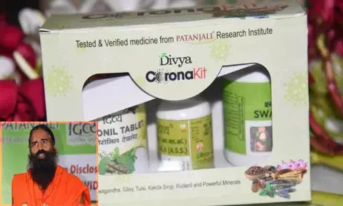 Coronil Kit and Ramdev Baba(inset)