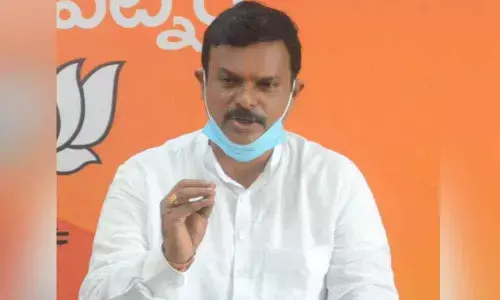 BJP MLC P V N Madhav speaking to media in Visakhapatnam on Wednesday.