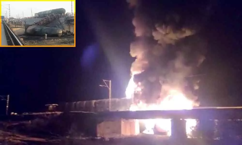 Major accident averted as derailed goods oil tanker caught fire