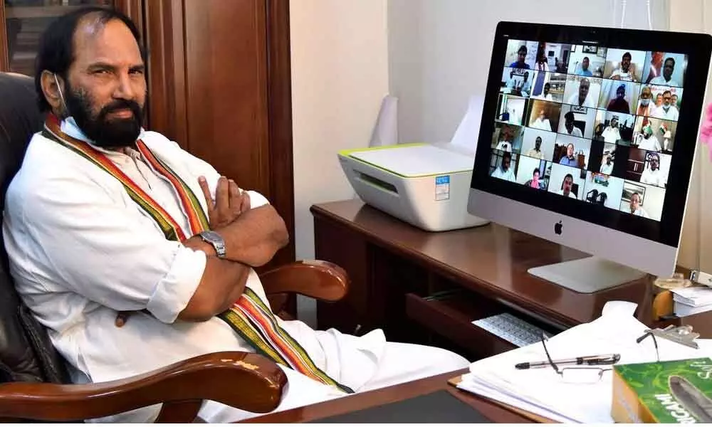 TPCC president N Uttam Kumar Reddy  holding a video conference with party leaders in Hyderabad on Thursday
