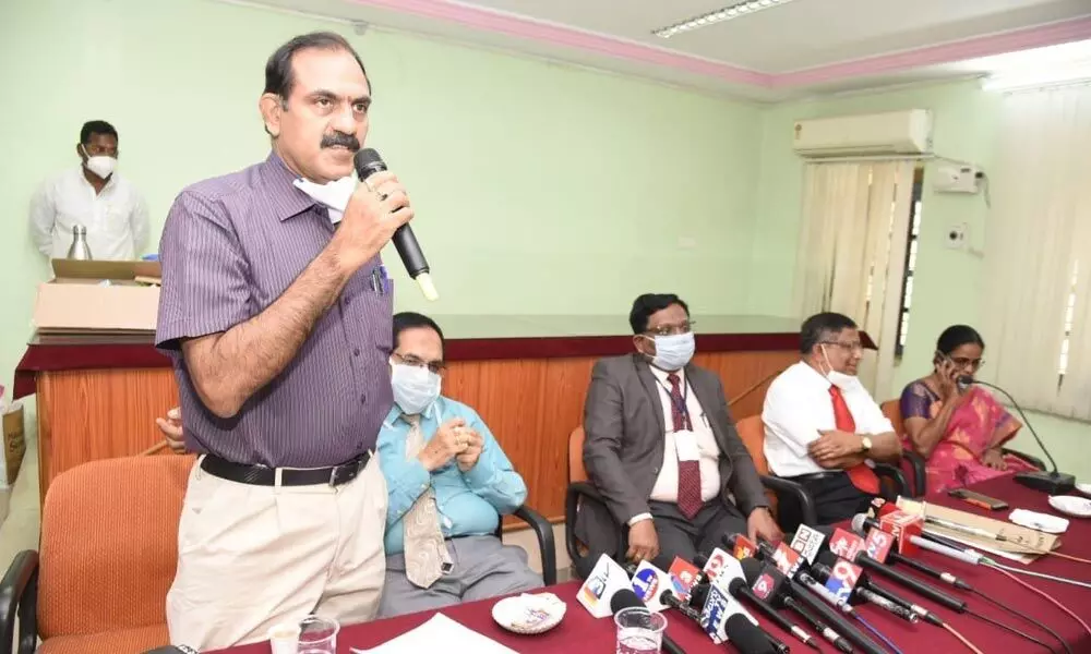 Government General Hospital Superintendent Dr Narendranath Reddy addressing  press conference