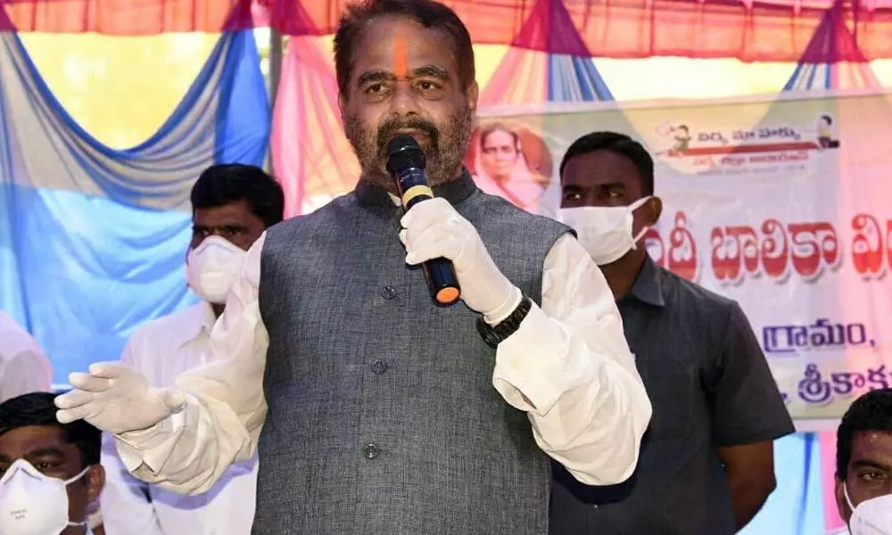 Assembly Speaker T Sitaram speaking at Lolugu under Ponduru mandal in Srikakulam district on Thursday