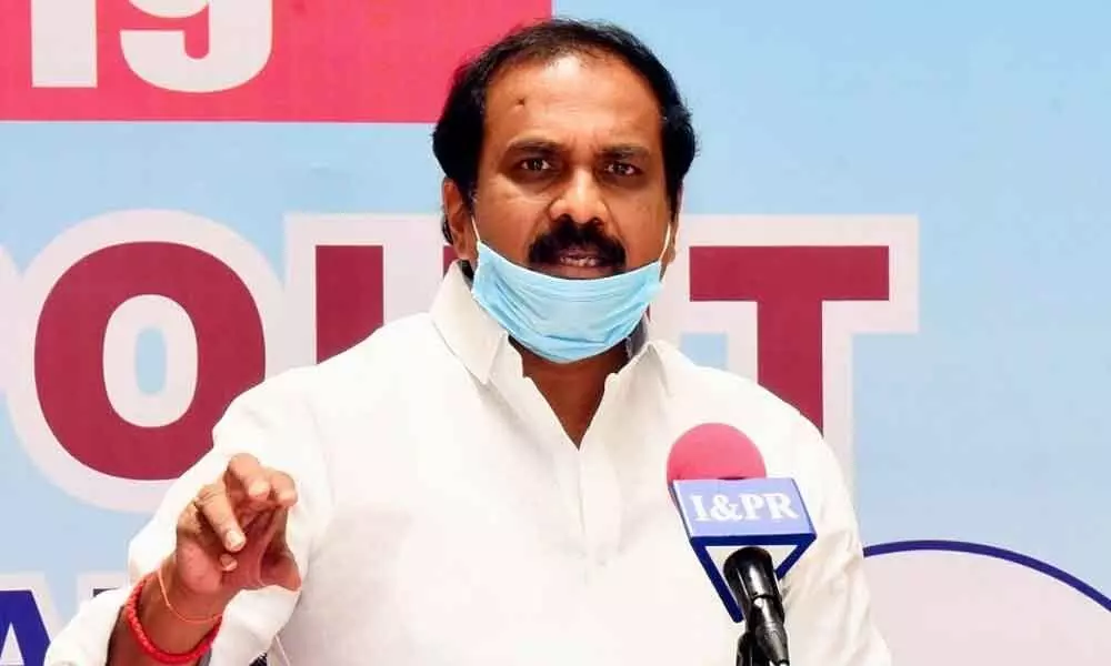 Agriculture minister K Kannababu addressing a press conference in Vijayawada on Saturday