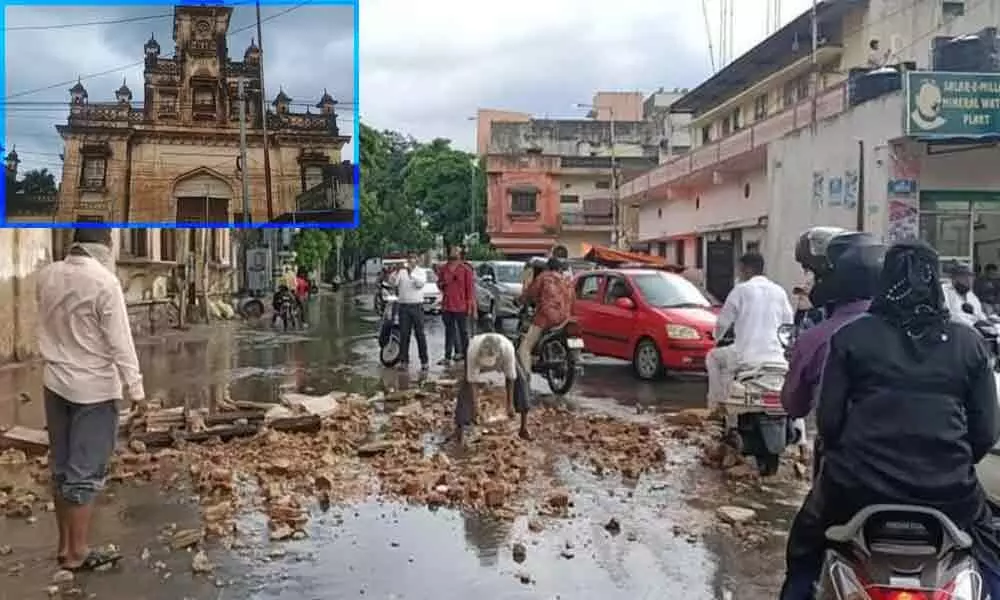 Part of Chowmahalla palace collapses after rainfall in Hyderabad