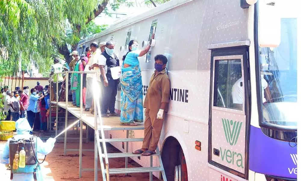 IMASQ mobile Covid-19 testing centre arranged at IGMC Stadium, Vijayawada