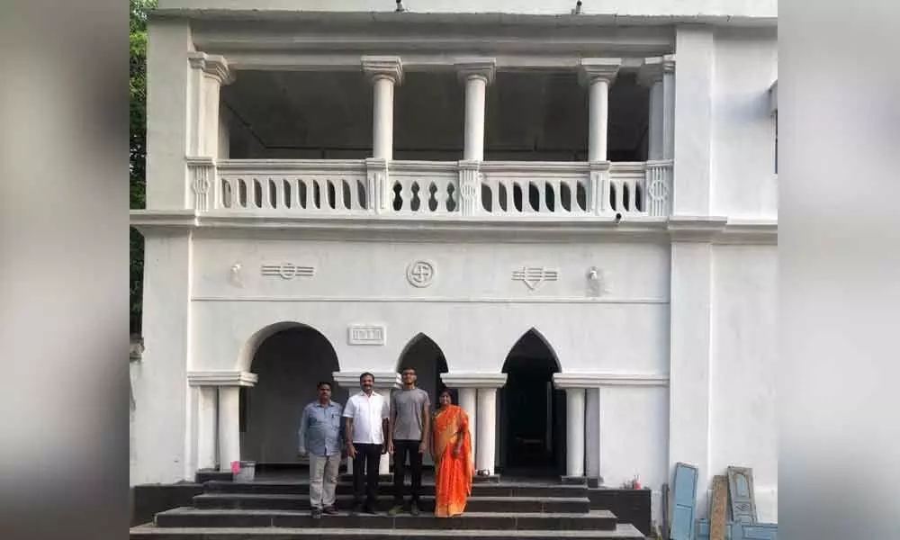 PV Subash, grandson of PV Narasimha Rao and his family members in front of  PV Narasimha Raos house in Vangara of old Karimnagar district