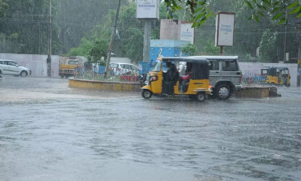 Rainwater inundated roads in Guntur on Monday