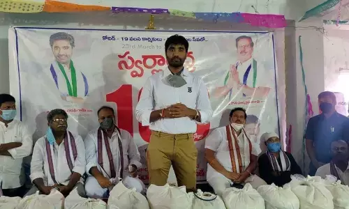 MP Margani Bharat Ram speaking at a meeting held at Swarnandhra Seva Samsta in Rajamahendravaram on Tuesday