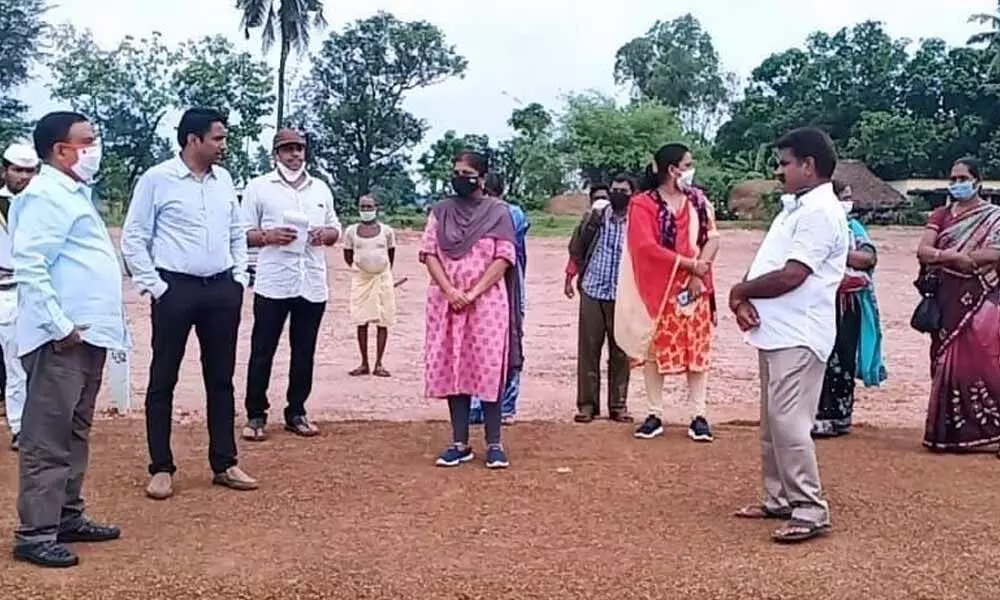 Joint Collector G Lakshmisha inspecting housing layout works at Vadlamuru village on Tuesday