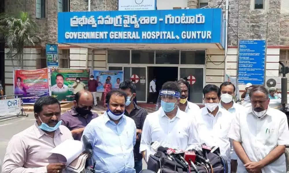 Srikakulam MP K Rammohan Naidu addressing the media at GGH in Guntur city on Tuesday.