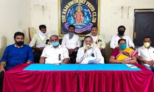 TDP leader Adireddy Appa Rao speaking to reporters in Rajamahendravaram on Thursday