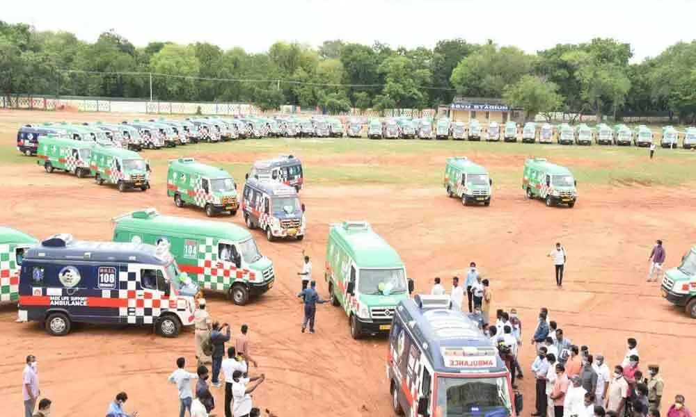 108 and 104 Vehicles moving from SV University stadium in Tirupati