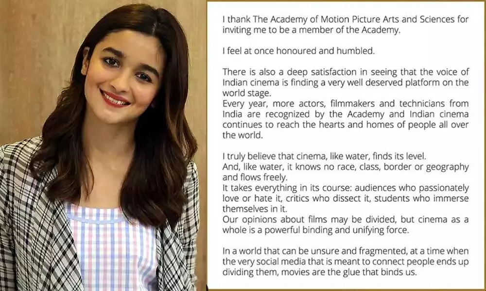Alia Bhatt Thanked Academy Of Motion Picture Arts And Sciences For Their Humble Invite