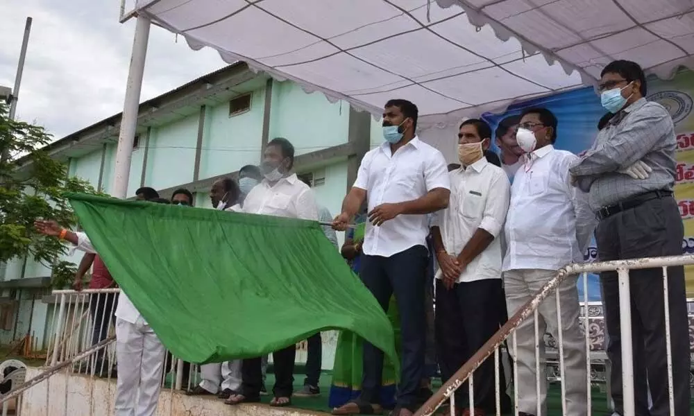 Minister P Anil Kumar formally launching the 104 and 108 ambulance  services in Nellore on Thursday