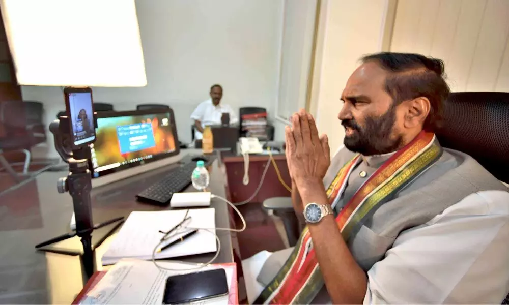 TPCC chief and Nalgonda MP N Uttam Kumar Reddy interacting with the Congress cadre on Facebook live