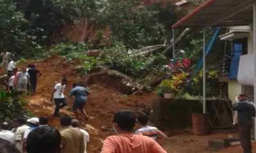 Two children are assumed to have been trapped under the debris of a landslide which took place in Banglagudde near Gurupura on Sunday noon.