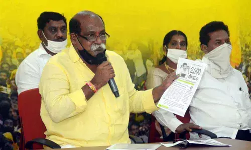 Visakhapatnam East TDP MLA Velagapudi Ramakrishna Babu speaking at a media conference on Monday