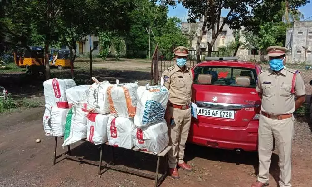 Ganja and car seized at a border check post in Bhadrachalam on Thursday