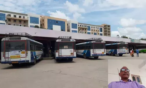 A bus stand without passengers in Nizamabad distrrct, TSRTC Nizamabad Regional Manager Pagidimarri Soloman