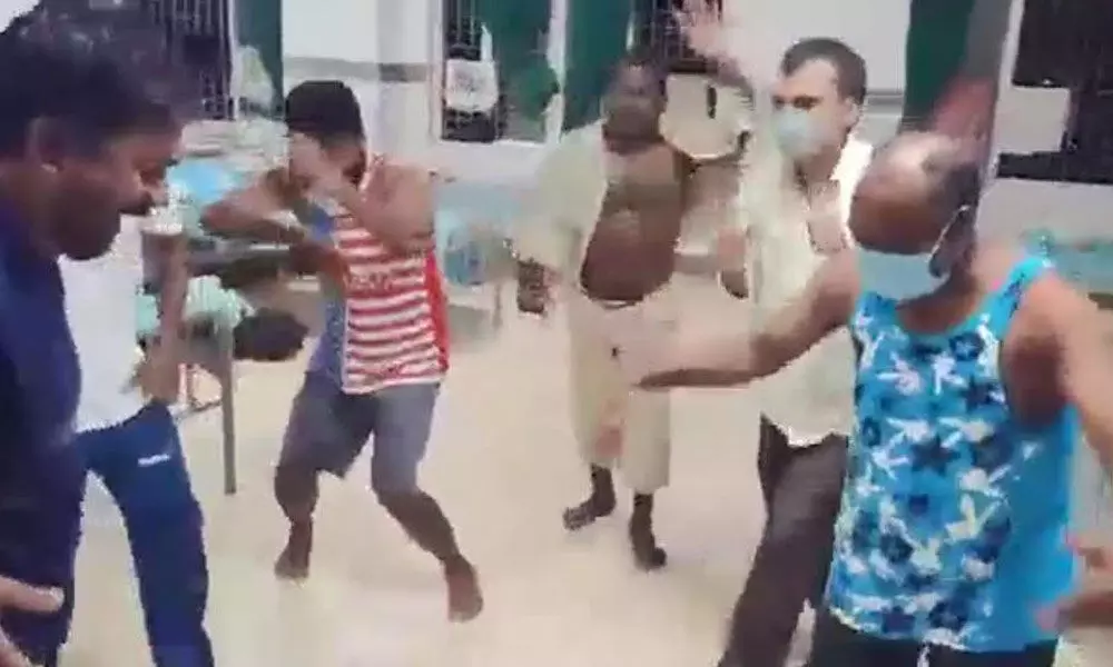 A group of Covid-19 patients dancing to a filmy song at GIMSR in Visakhapatnam