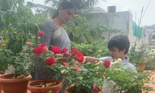 Education Minister Sabitha Indra Reddy along with her grandson taking part in ‘Swachh Telangana’ in Hyderabad on Sunday