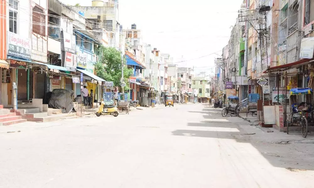 Road in Lalapet containment area in Guntur city on Sunday