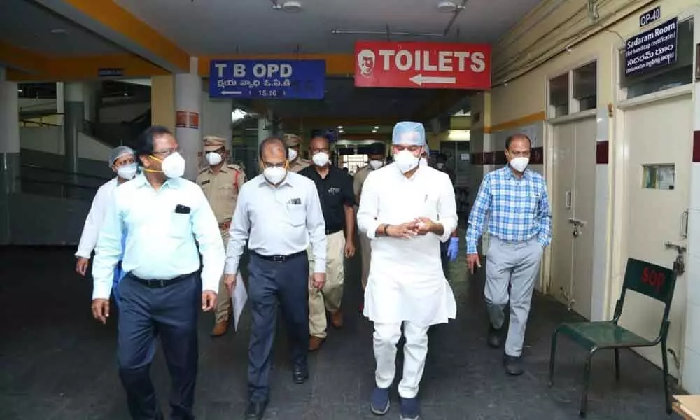 Union Minister of State for Home Affairs  G Kishan Reddy visiting Gandhi Hospital along with officials and doctors on Sunday