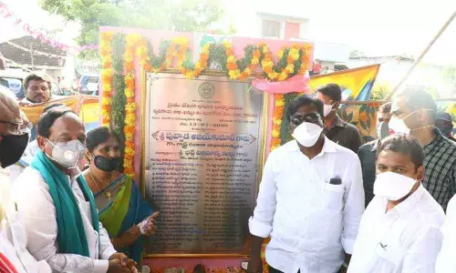 Minister Puvvada Ajay laying foundation stones on Rythu Vedikas  in Khammam on Monday