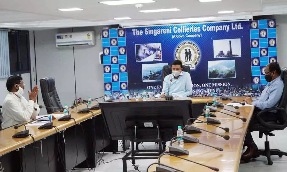 SCCL CMD N Sridhar addressing a meeting at Singareni Bhavan in Hyderabad on Monday