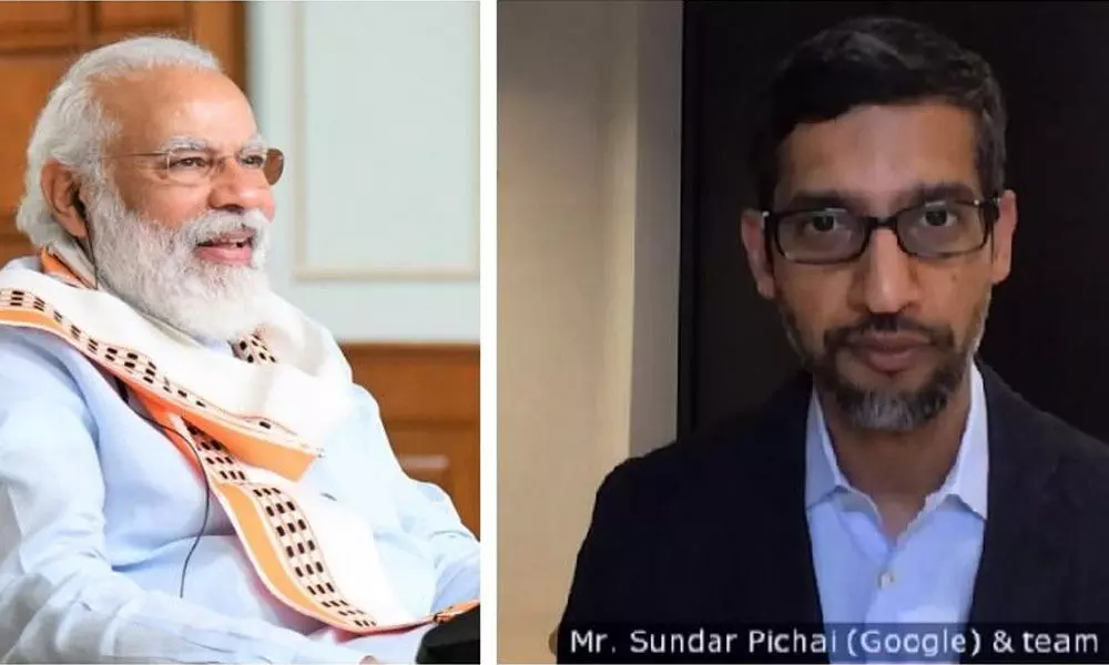 Prime Minister Narendra Modi and Google chief executive Sundar Pichai