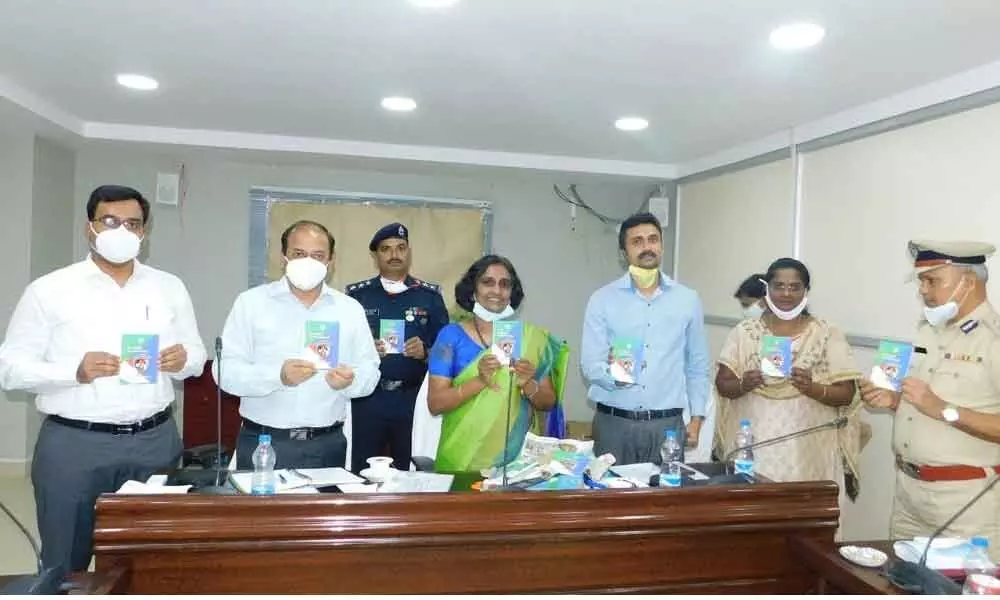 V Usha Rani, Principal Secretary of Disaster Management Dept releasing the book  Dos and Don’ts During the Disasters at the Secretariat on Monday