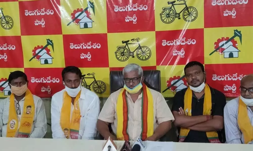 TDP leader Ambati Joji Reddy addressing the media persons in Karimnagar on Tuesday