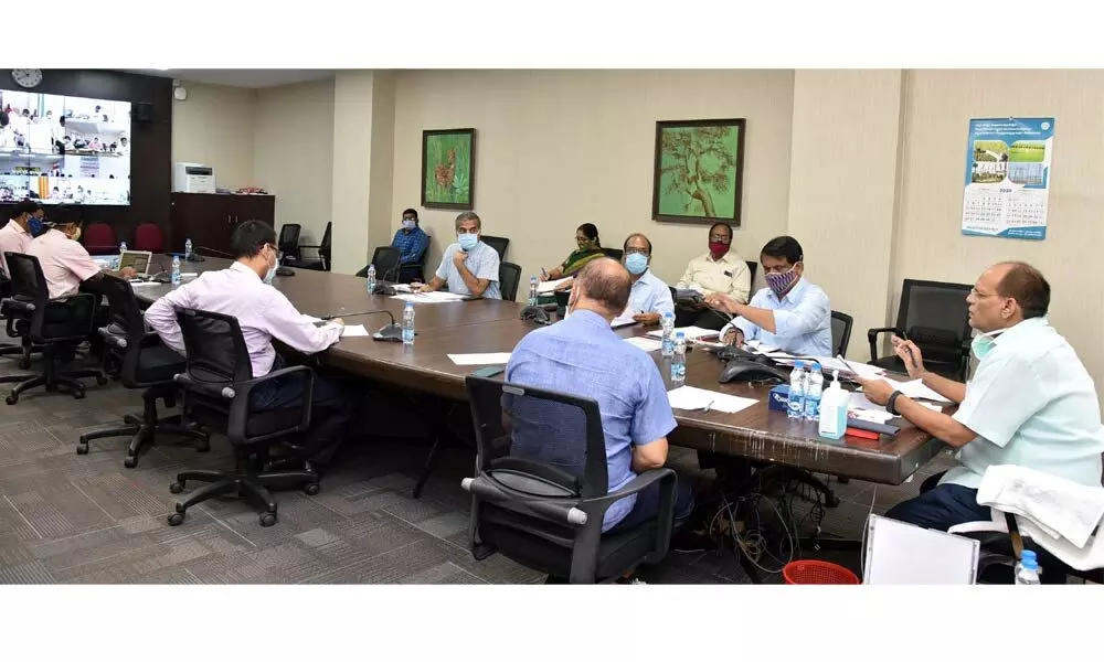 Somesh Kumar, Chief Secretary holding a Video Conference with district Collectors on Pattana Pragathi and Rythu Vedika works