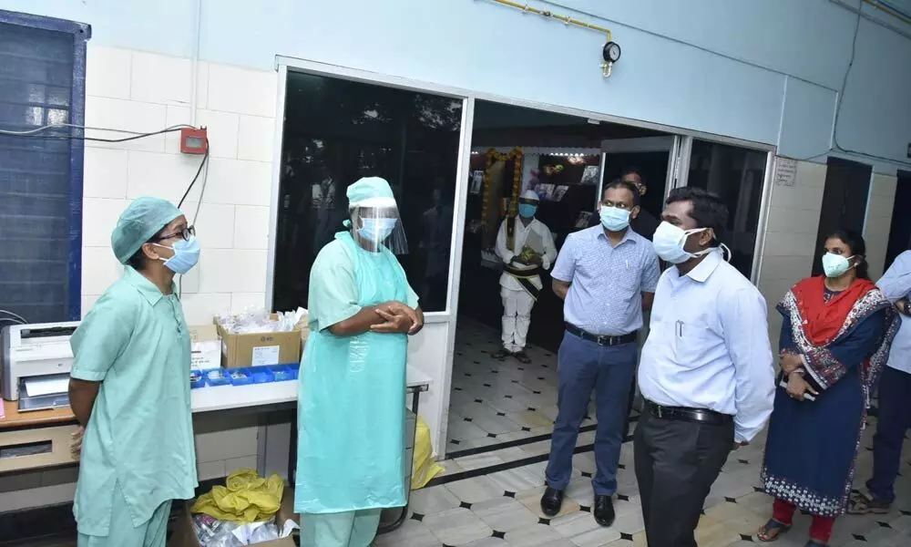 District Collector Gandham Chandrudu inspects  RDT covid hospital in Battalapalle on Werdnesday
