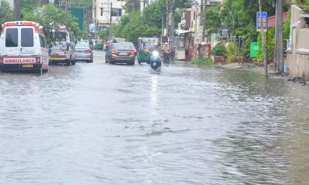 A waterlogged road in Vijayawada on Wednesday